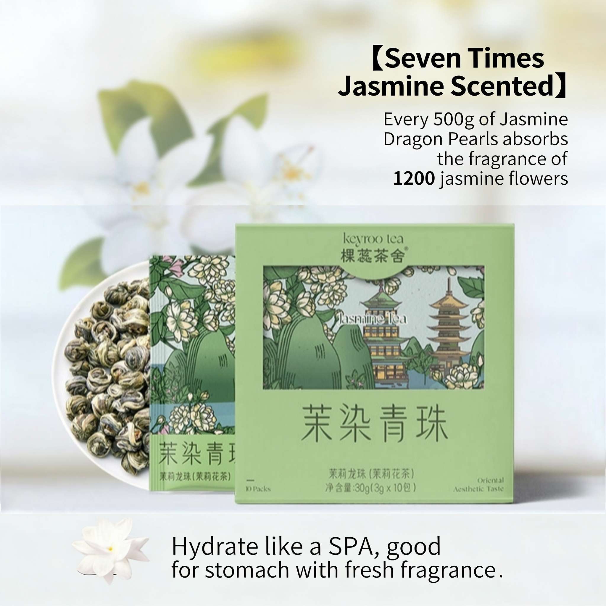 08eb63965972eae0cf1b031b32ede49 Jasmine Dragon Pearl Tea Bags - Hengzhou Seven-Scenting Premium Green Tea | 10 Sachets - Image 1